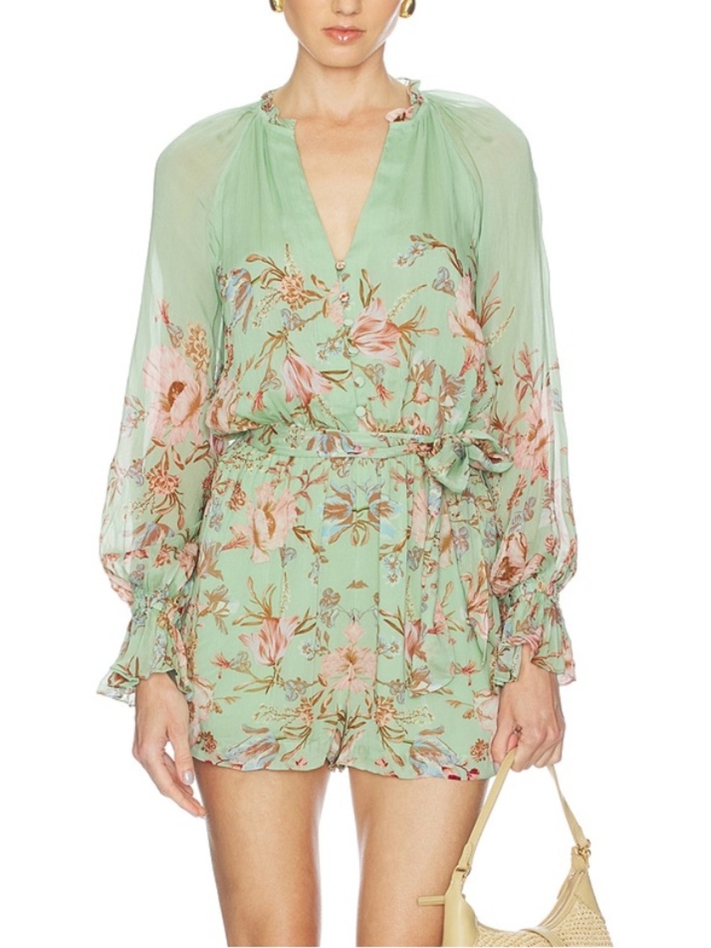 HEMANT & NANDITA Floral Romper with Tie Belt